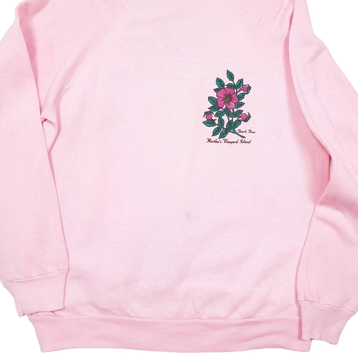 Womens Pink Tultex Vintage Made In USA Raglan Marthas Vinyard Beach Rose 90s Crewneck Jumper