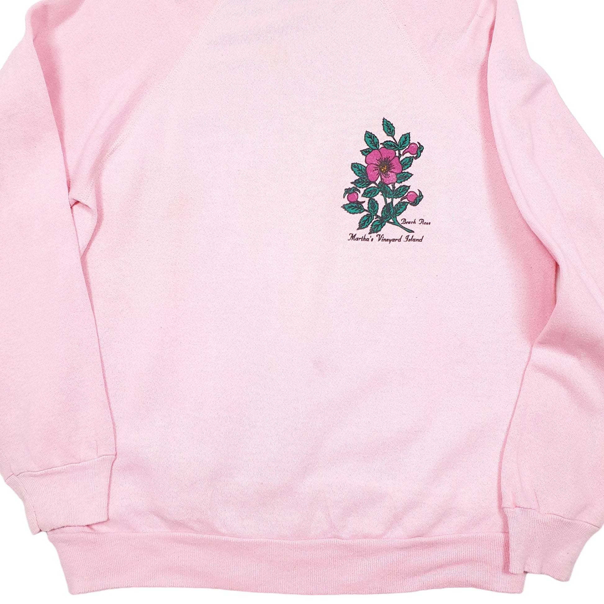Womens Pink Tultex Vintage Made In USA Raglan Marthas Vinyard Beach Rose 90s Crewneck Jumper