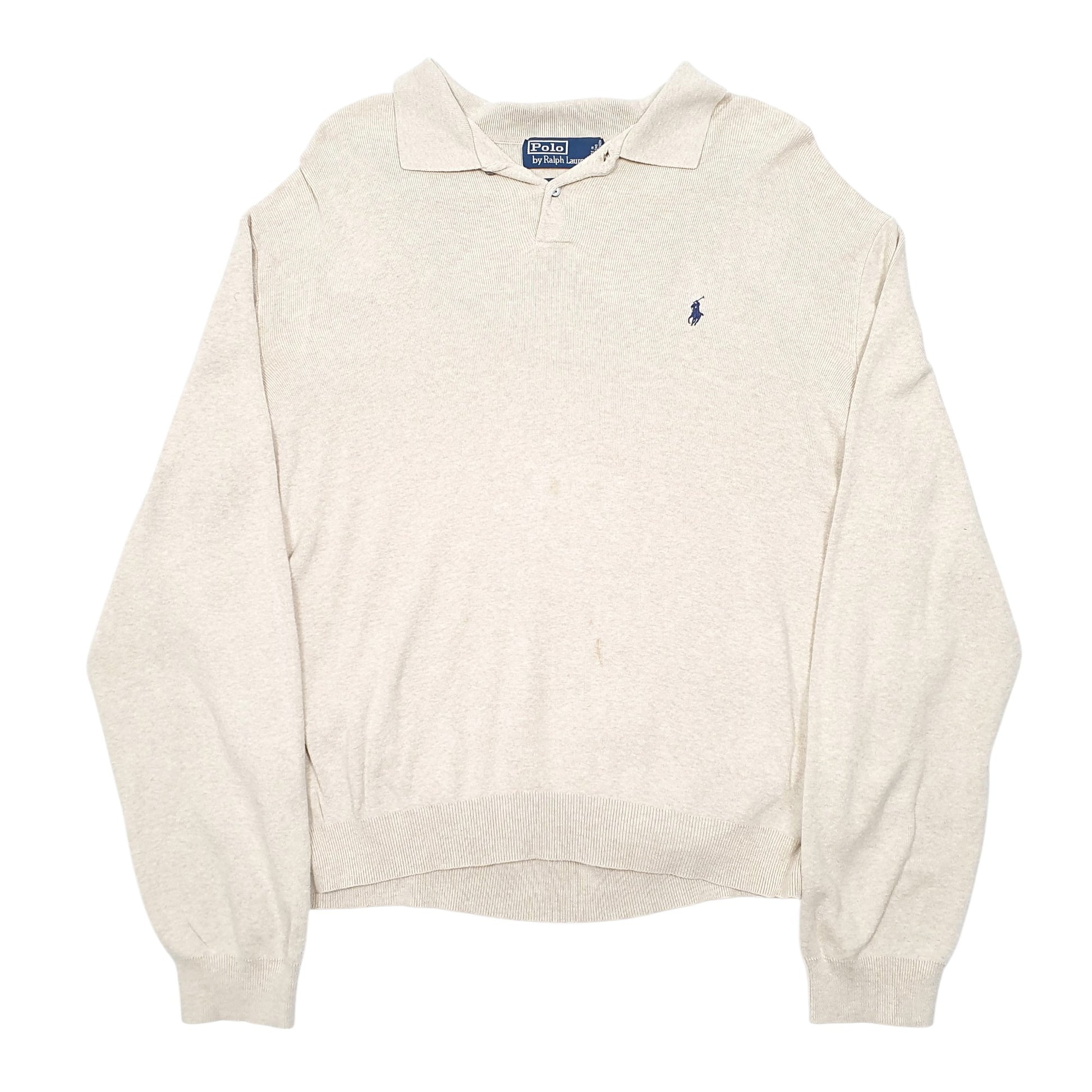 Mens Cream Polo Ralph Lauren Collared Knit Pima Crewneck Jumper