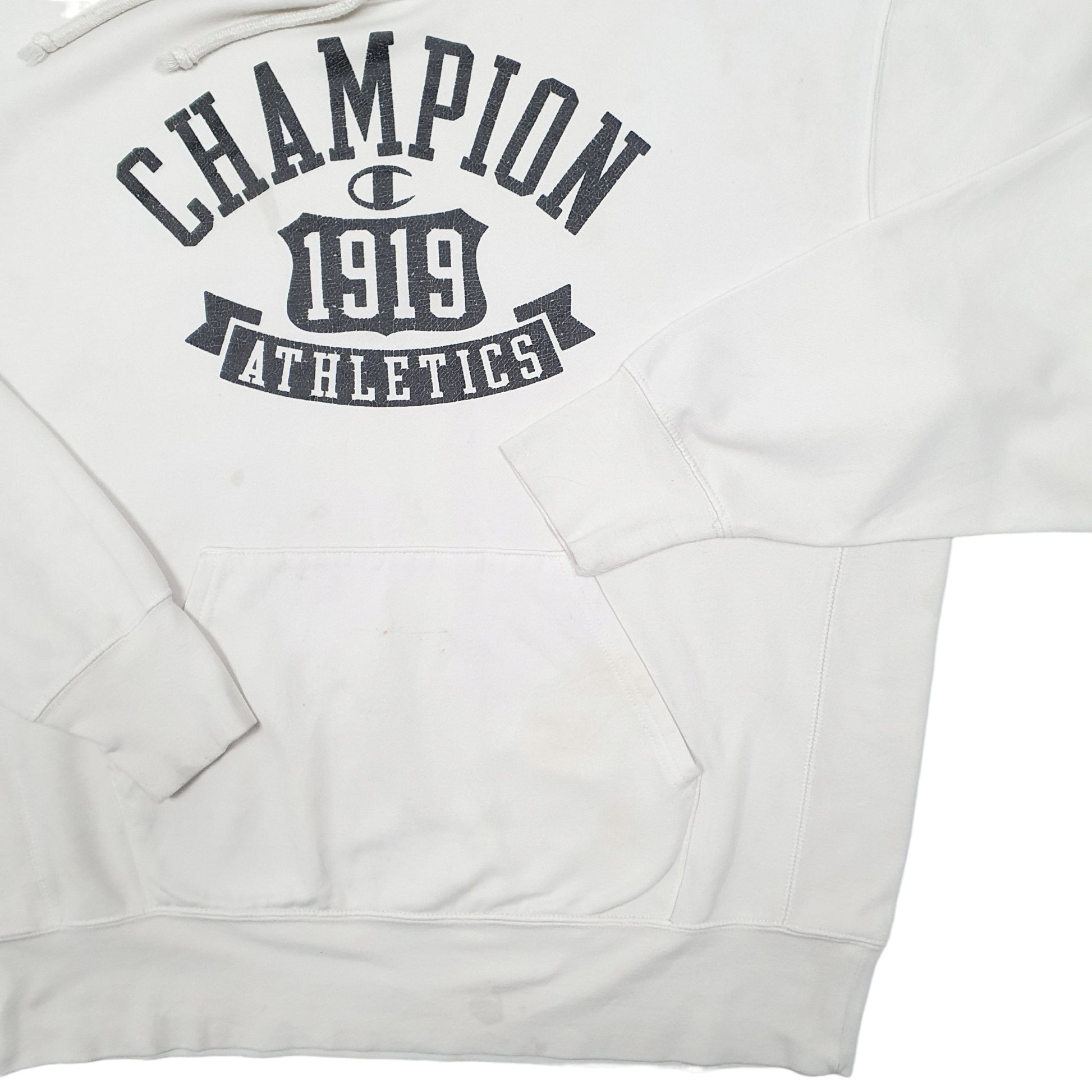 Mens Cream Champion Athletics Hoodie Jumper
