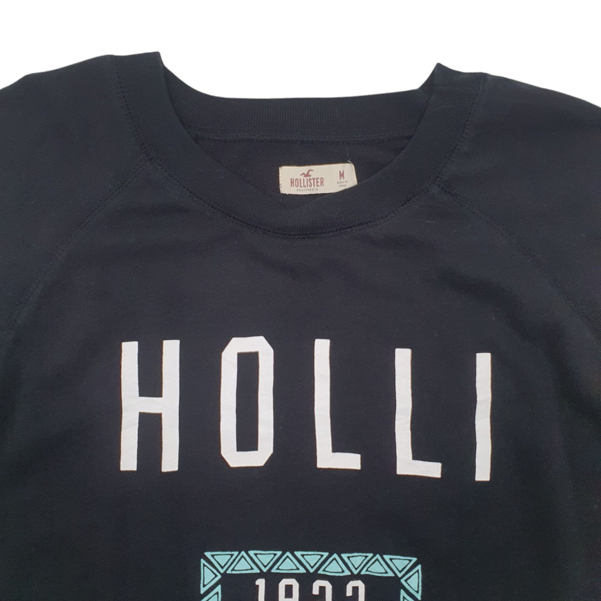 Mens Black Hollister Spellout Crewneck Jumper