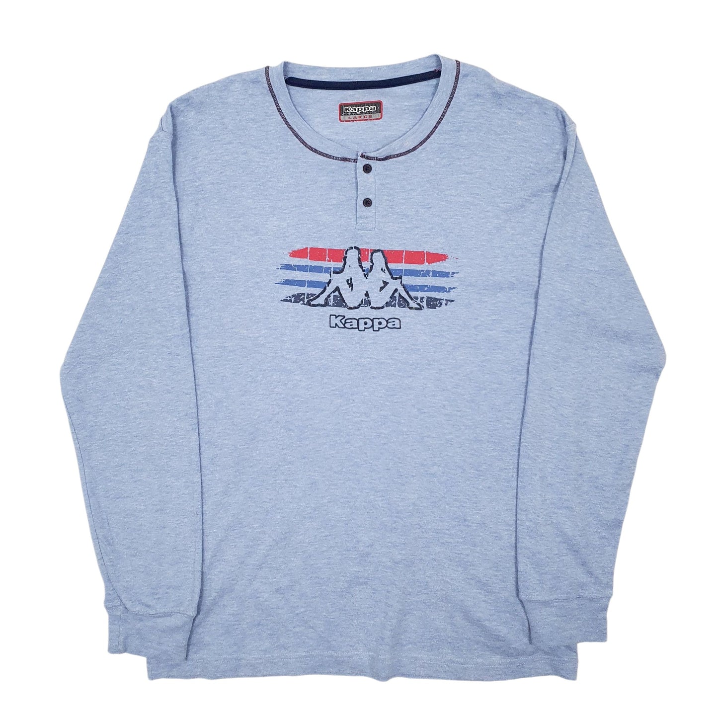 Mens Blue Kappa Henley Long Sleeve T Shirt