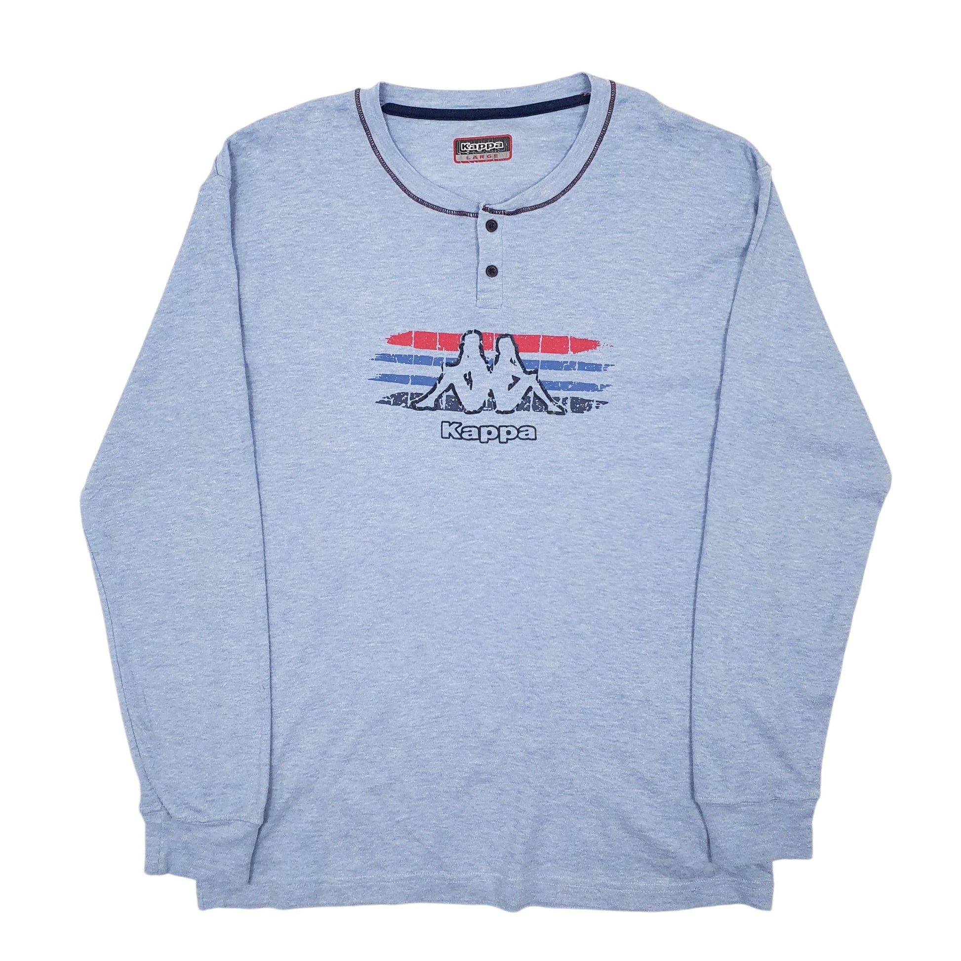 Mens Blue Kappa Henley Long Sleeve T Shirt