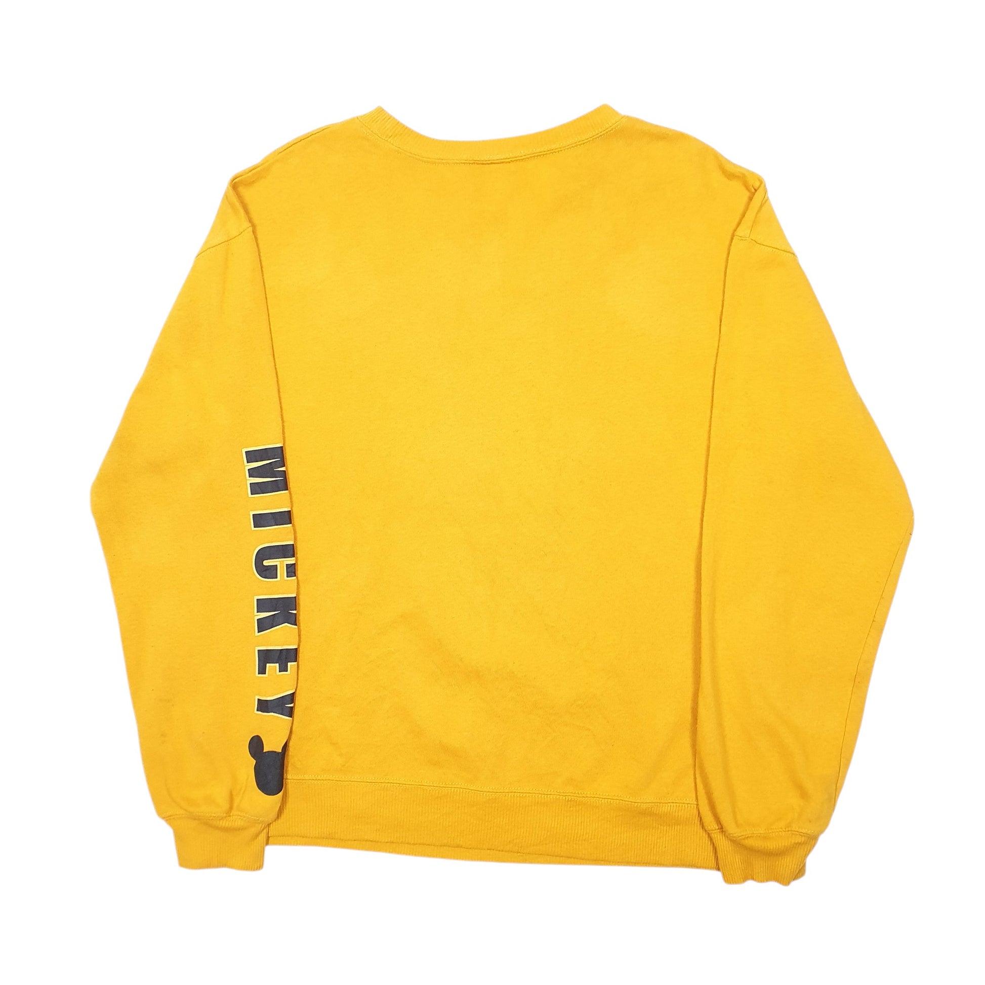 Womens Yellow Disney Mickey Mouse Sleeve Spellout Crewneck Jumper