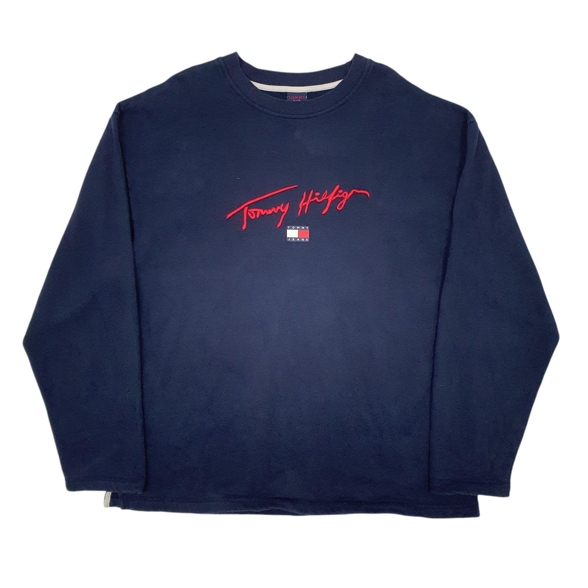 Mens Navy Tommy Hilfiger Spellout Crewneck Jumper
