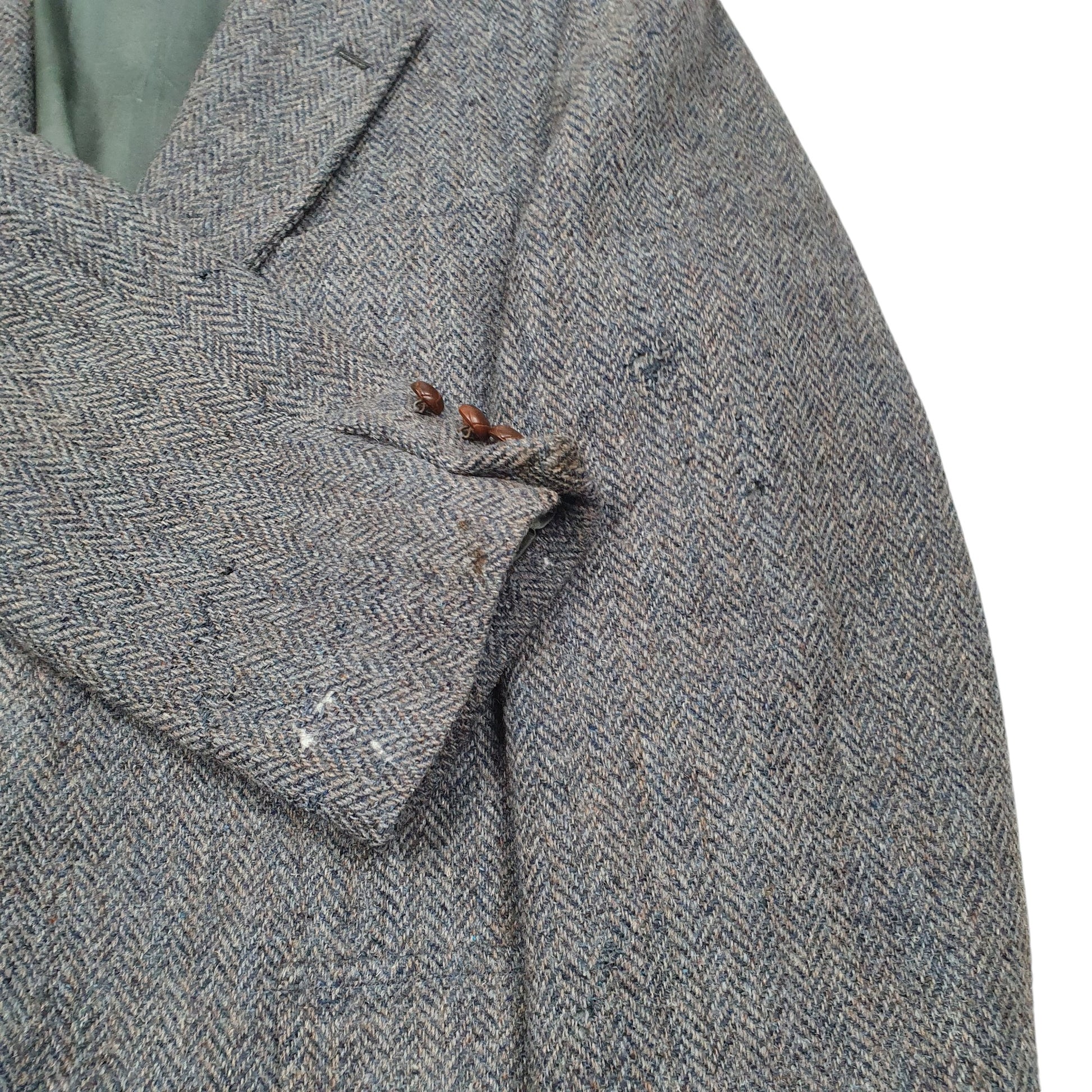 Mens Grey Harris Tweed Vintage Made In USA Barrister Collection  Coat