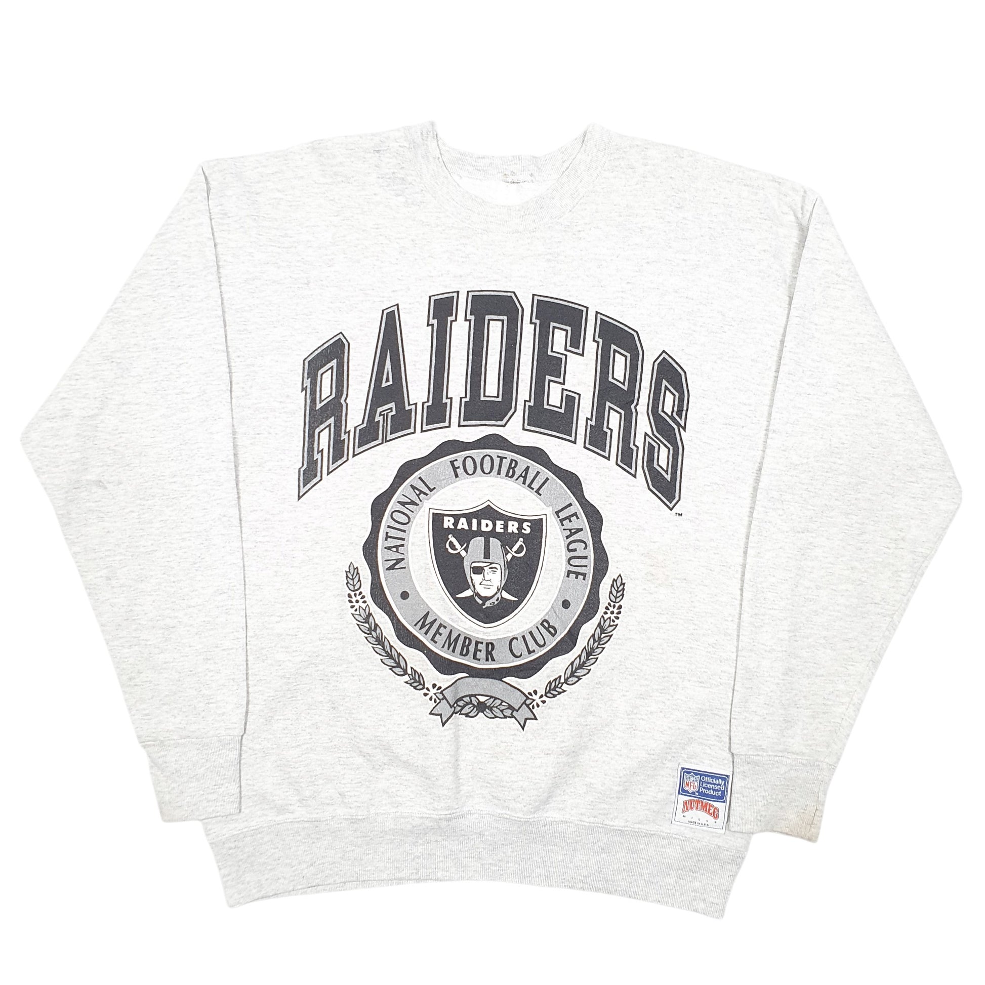 Mens Grey Nutmeg Mills Vintage LA Raiders NFL 90s Made In USA American Football Crewneck Jumper