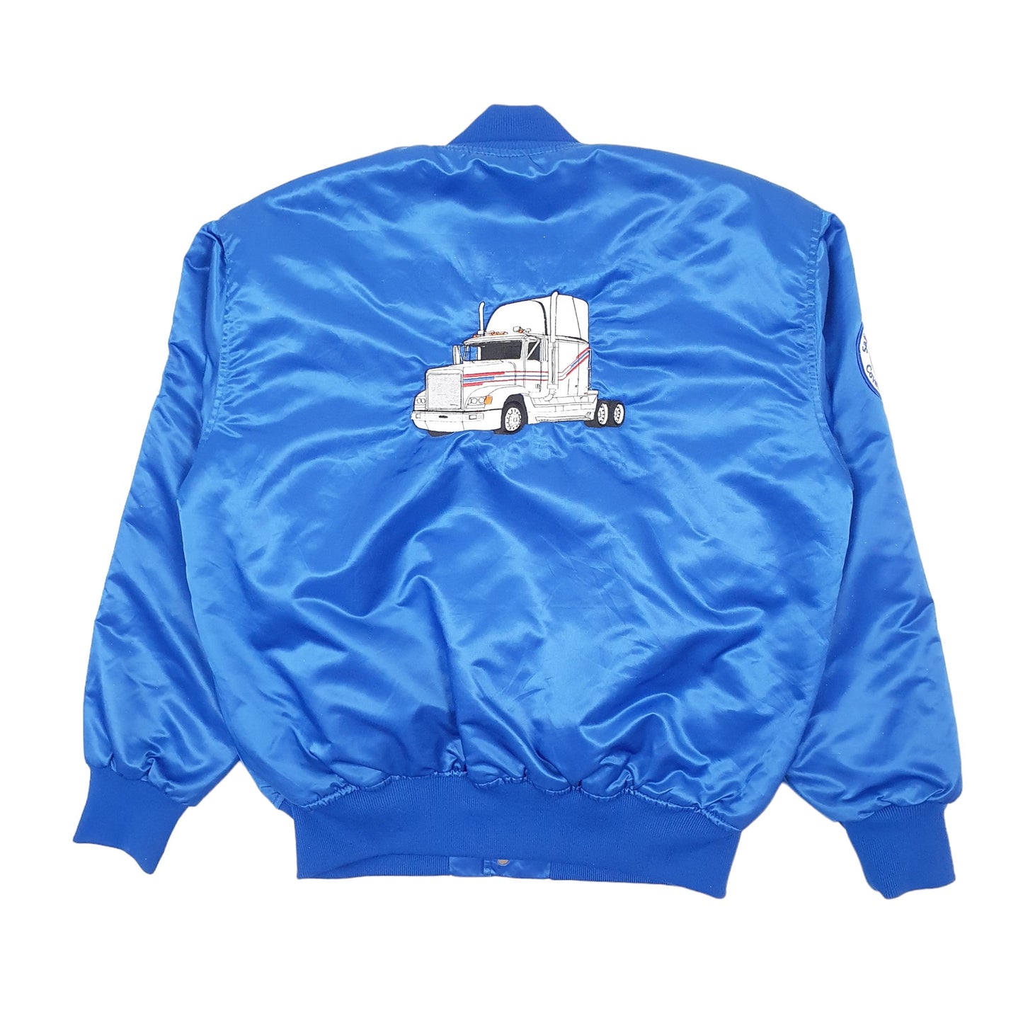 Mens Blue Game Sportswear Vintage 90s Made in USA Trucking Satin  Coat
