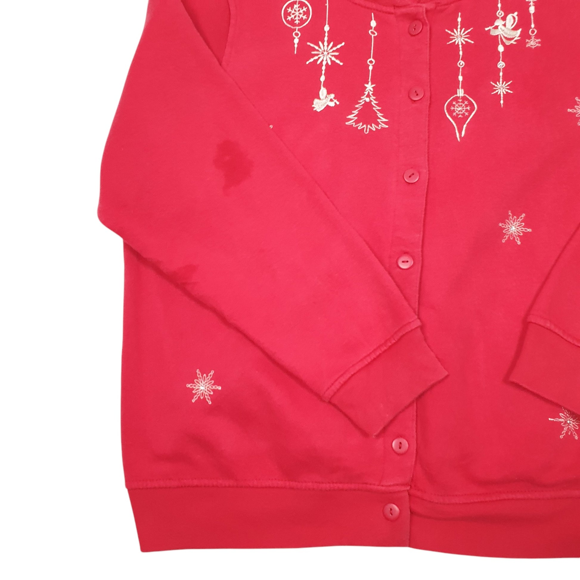Womens Red Shenanigans Christmas Festive Ornaments Snowflake Cardigan Jumper