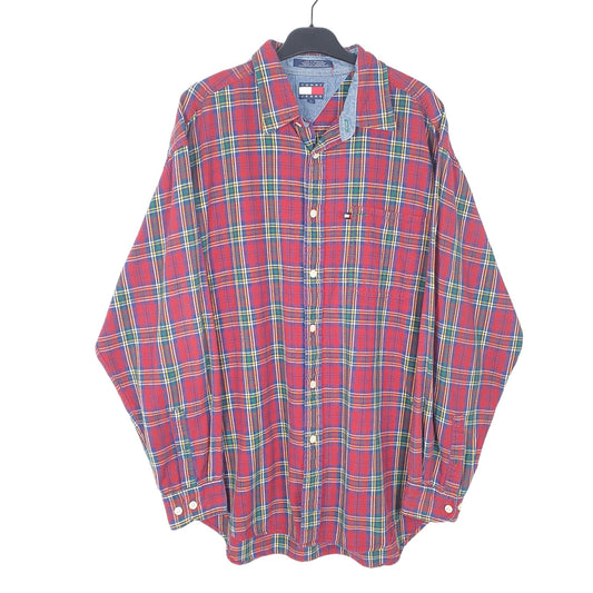 Mens Red Tommy Hilfiger Flannel Overshirt Shacket Long Sleeve Shirt