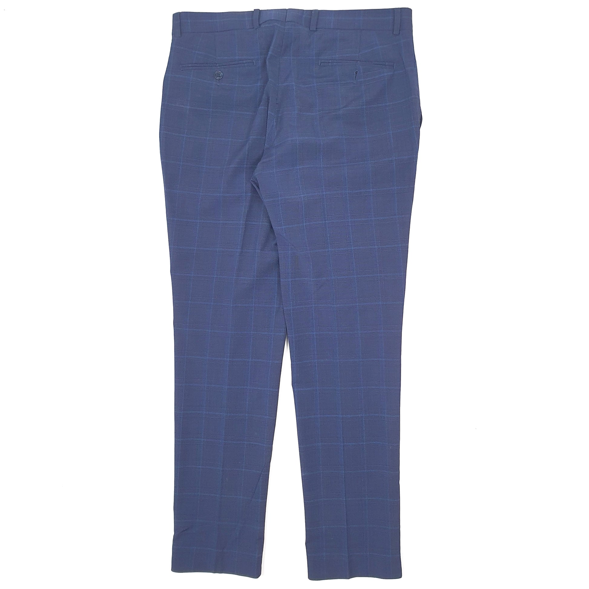 Mens Navy Moss Bros Check Formal Trousers