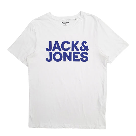 Mens White Jack & Jones Spellout Short Sleeve T Shirt