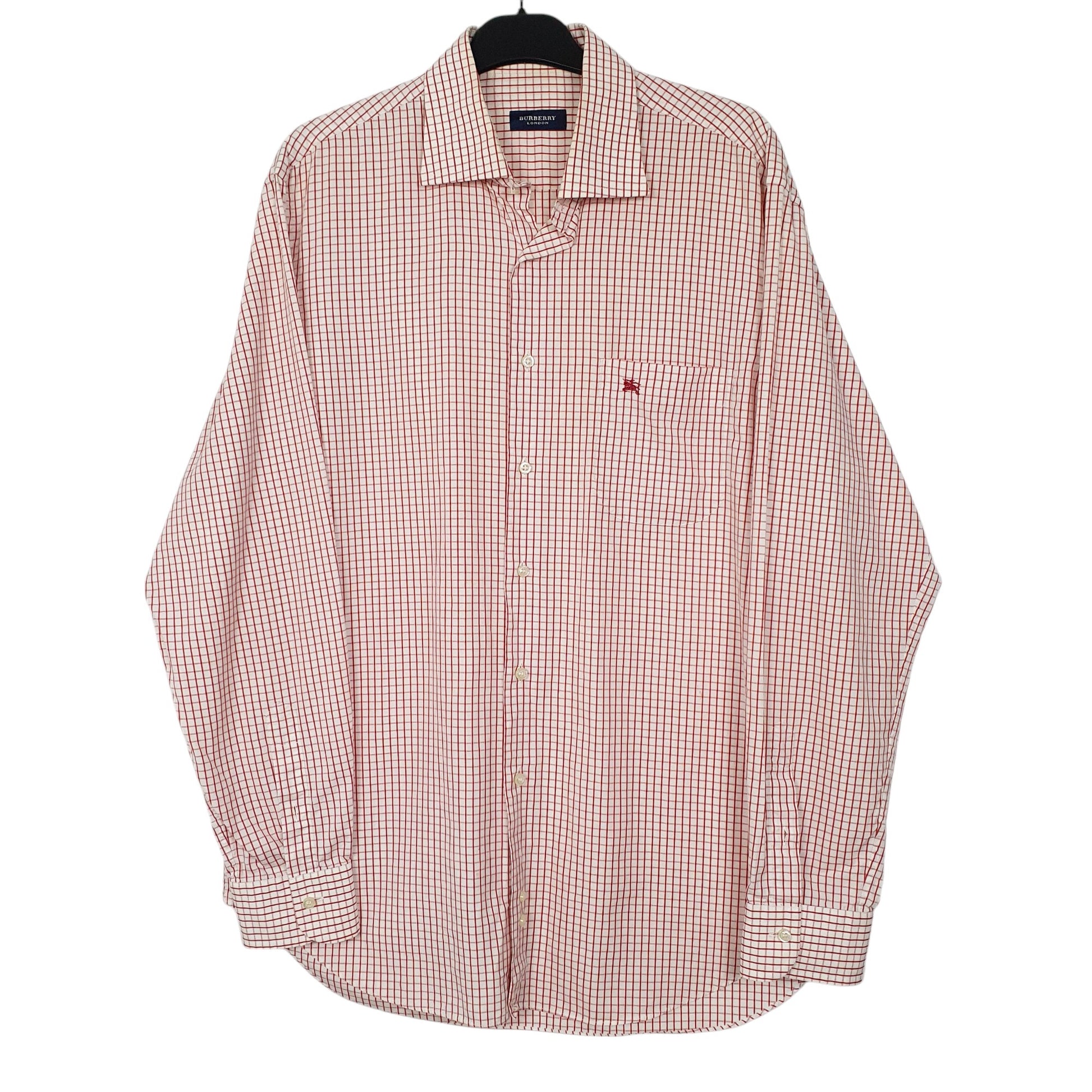 Mens Red Burberry  Long Sleeve Shirt
