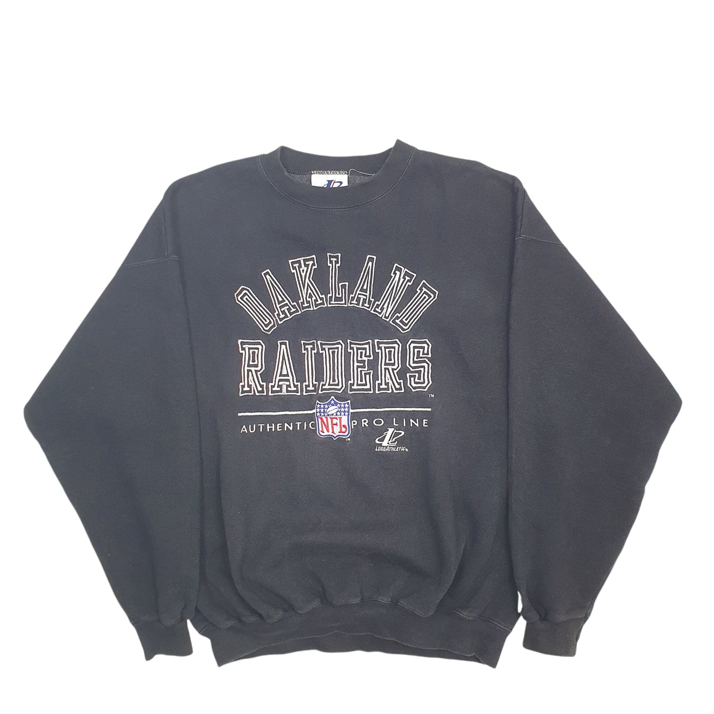 Mens Black Logo Athletic Oakland Raiders NFL Football 90's Vintage Made In USA Crewneck Jumper