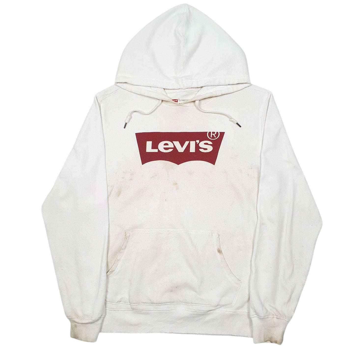 Mens White Levis Spellout Hoodie Jumper