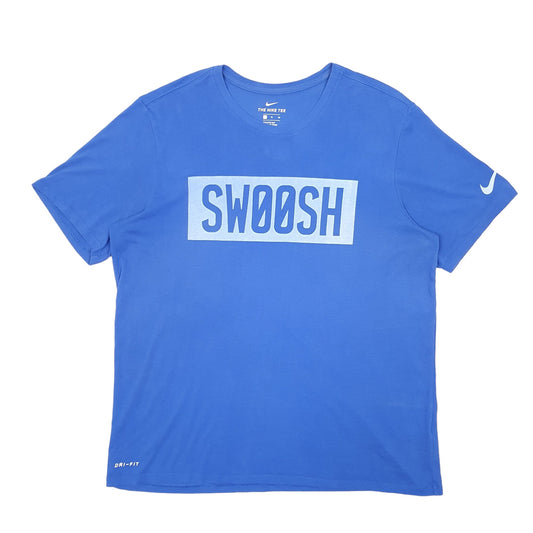 Mens Blue Nike Swoosh Spellout Dri Fit Short Sleeve T Shirt