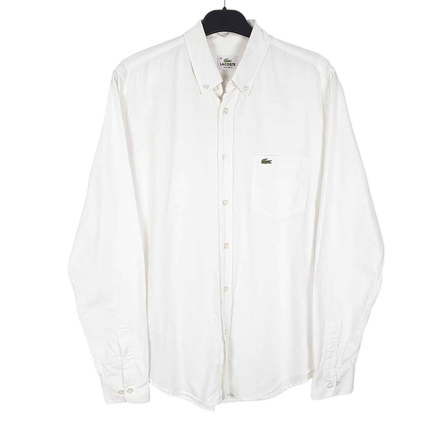 Mens White Lacoste Oxford Long Sleeve Shirt