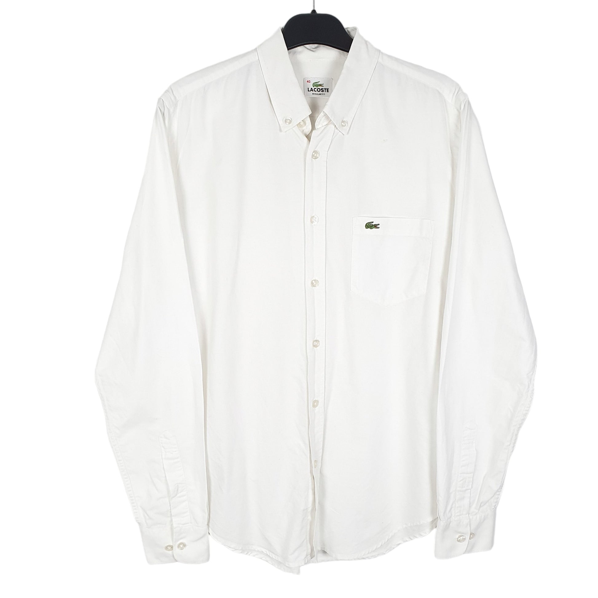 Mens White Lacoste Oxford Long Sleeve Shirt
