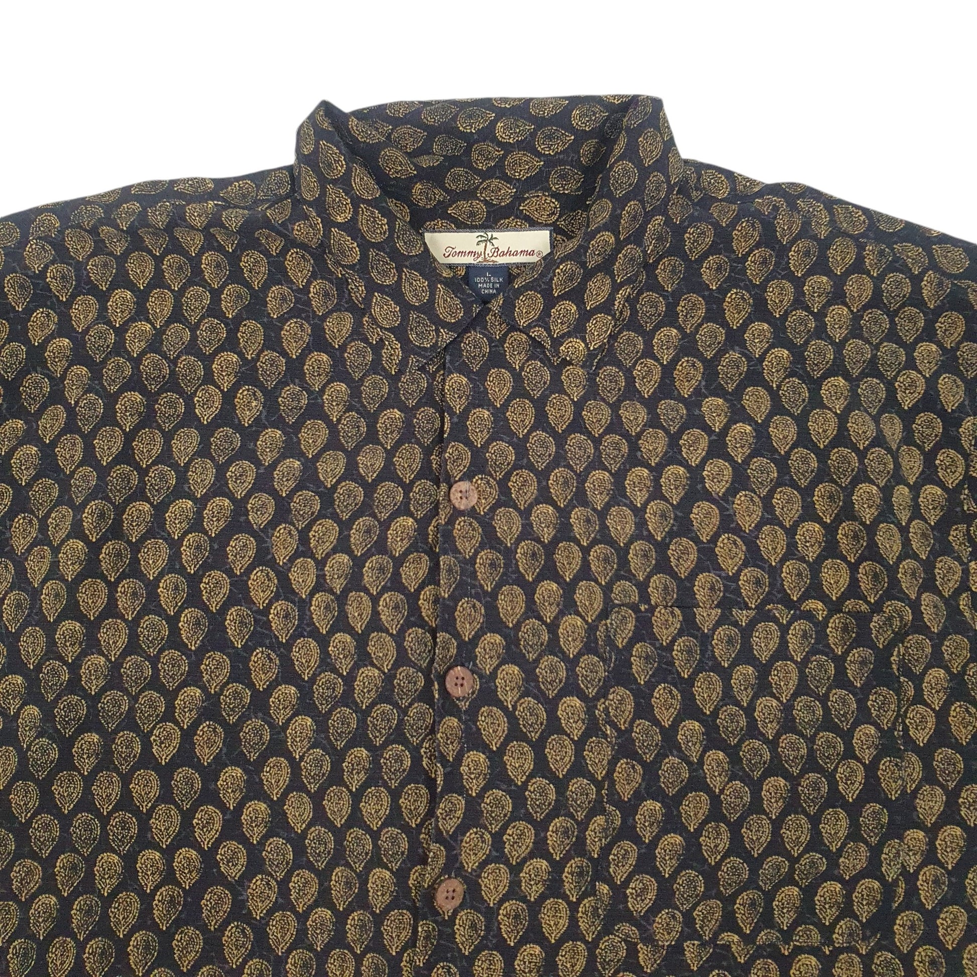 Mens Black Tommy Bahamas Pattern Short Sleeve Shirt