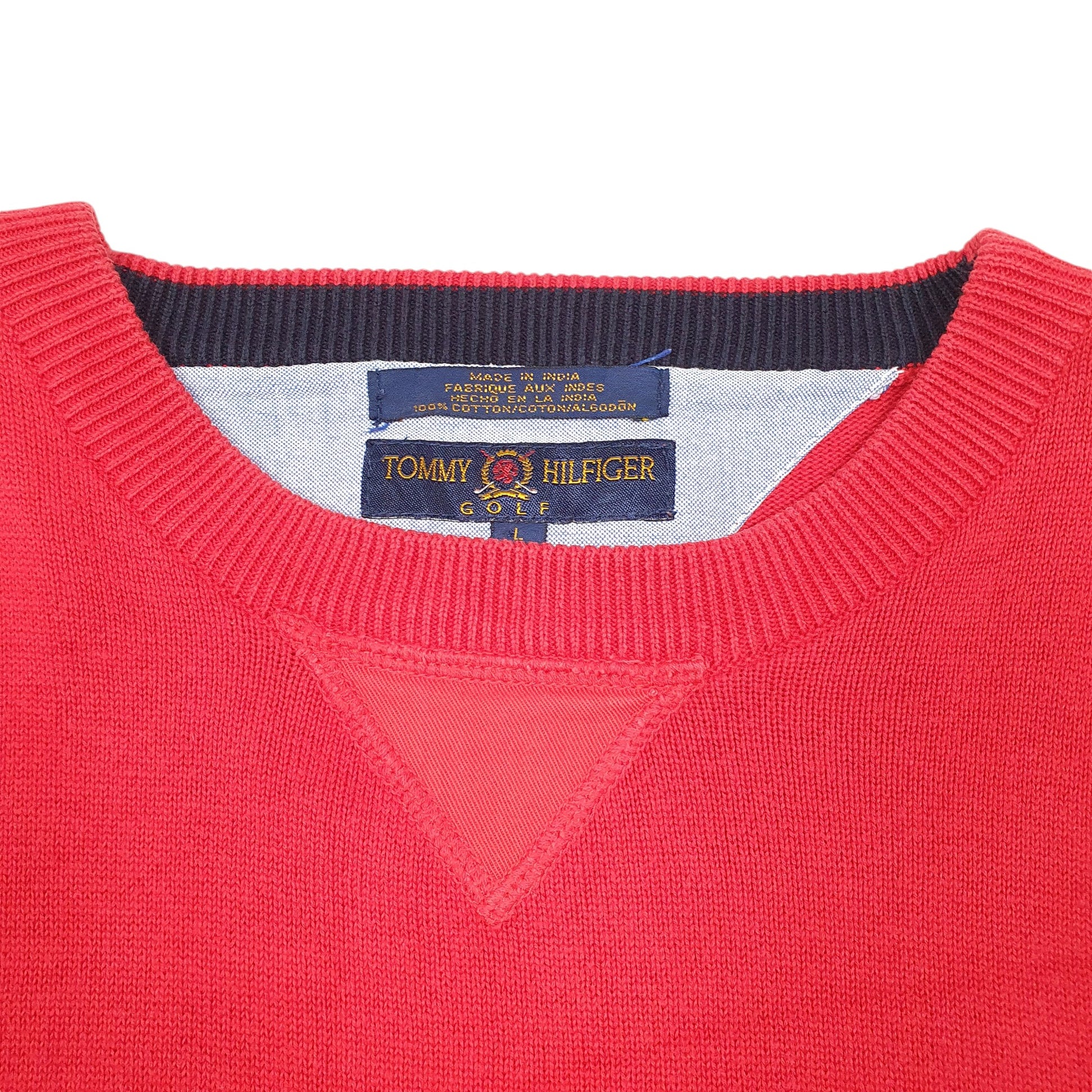 Mens Red Tommy Hilfiger Vintage Golf Sweater 90s Crewneck Jumper