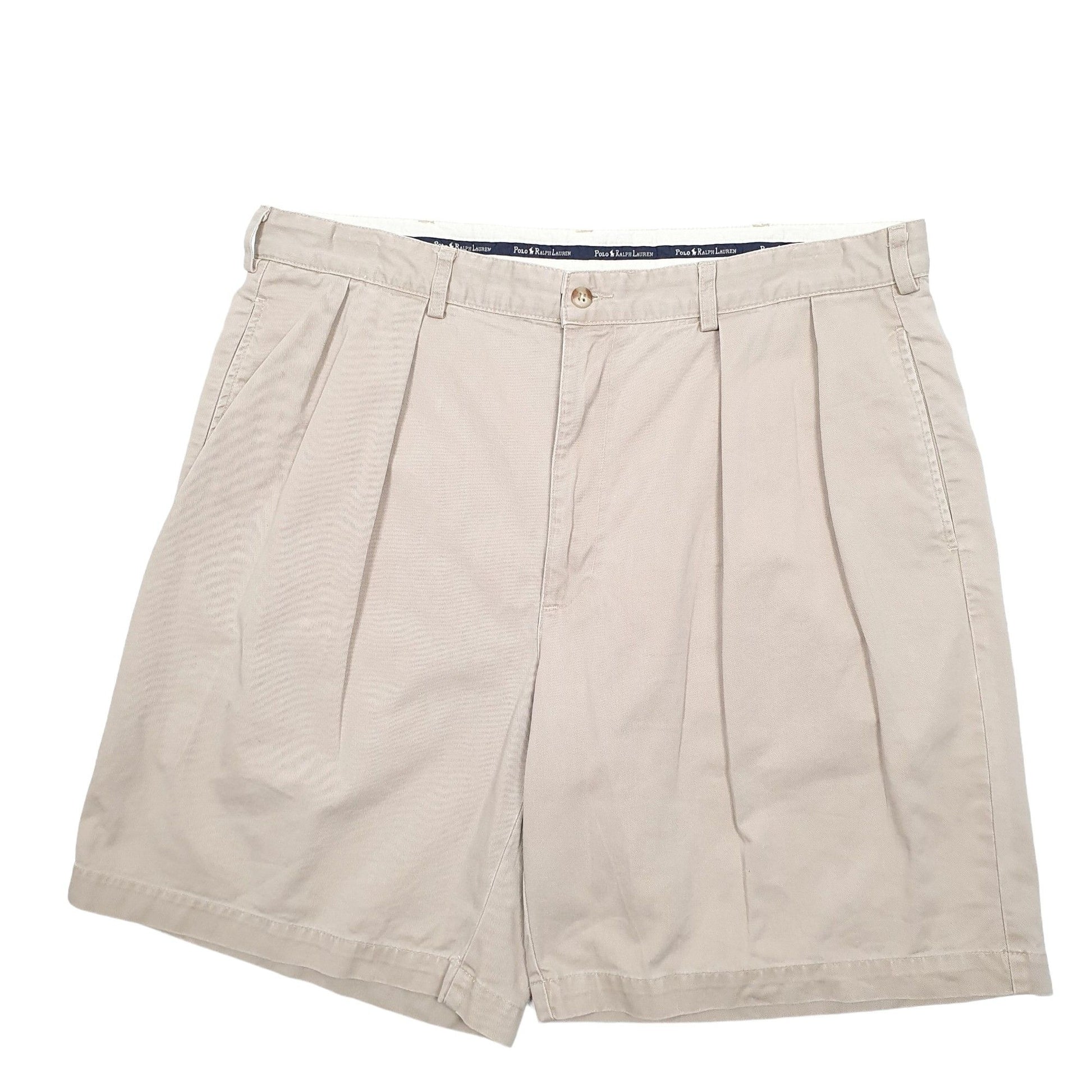 Mens Beige Polo Ralph Lauren Made In USA Vintage 90's Pleated Chino Shorts