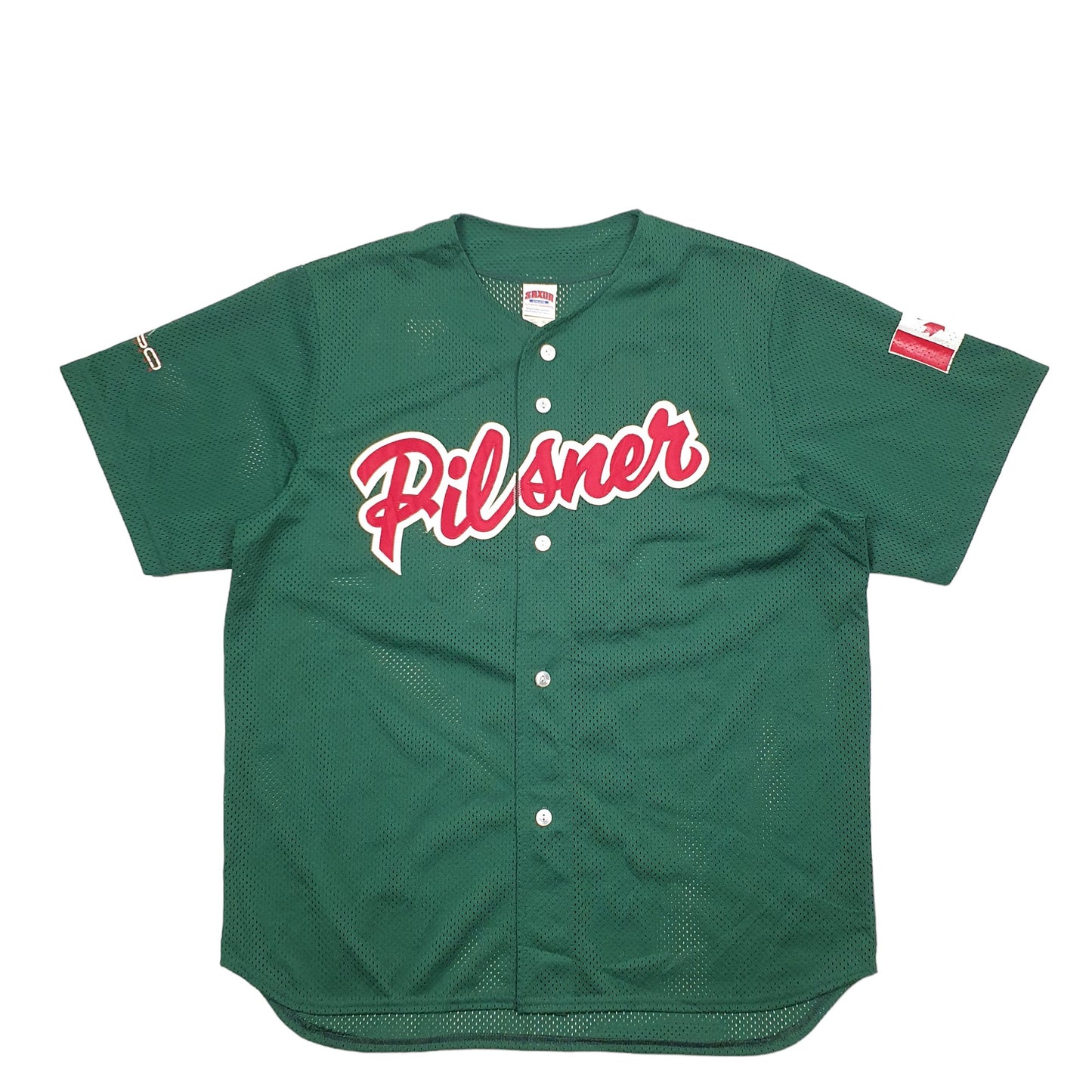 Mens Green Saxon Baseball Jersey Pilsner Spellout Short Sleeve T Shirt
