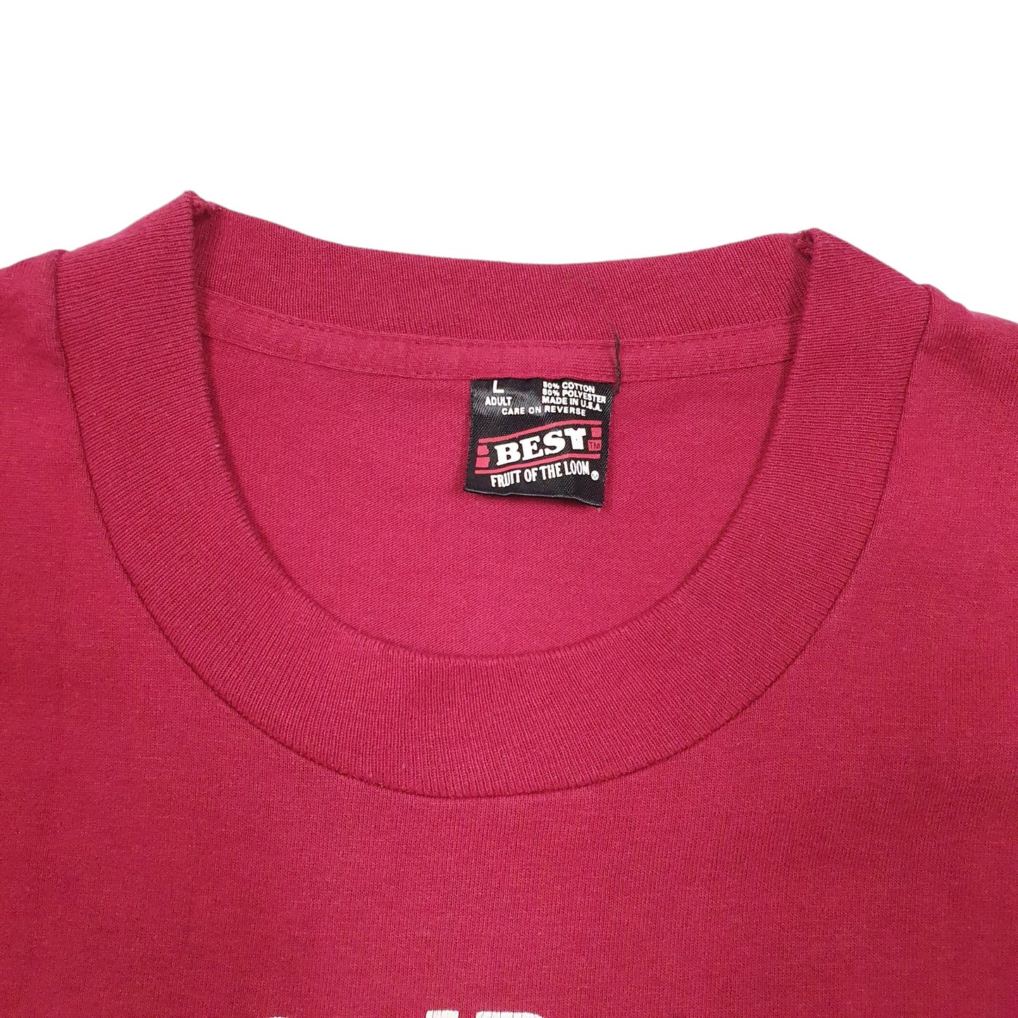 Mens Burgundy Fruit Of The Loom Single Stitch Vintage 90s Made In USA Lions Football Short Sleeve T Shirt