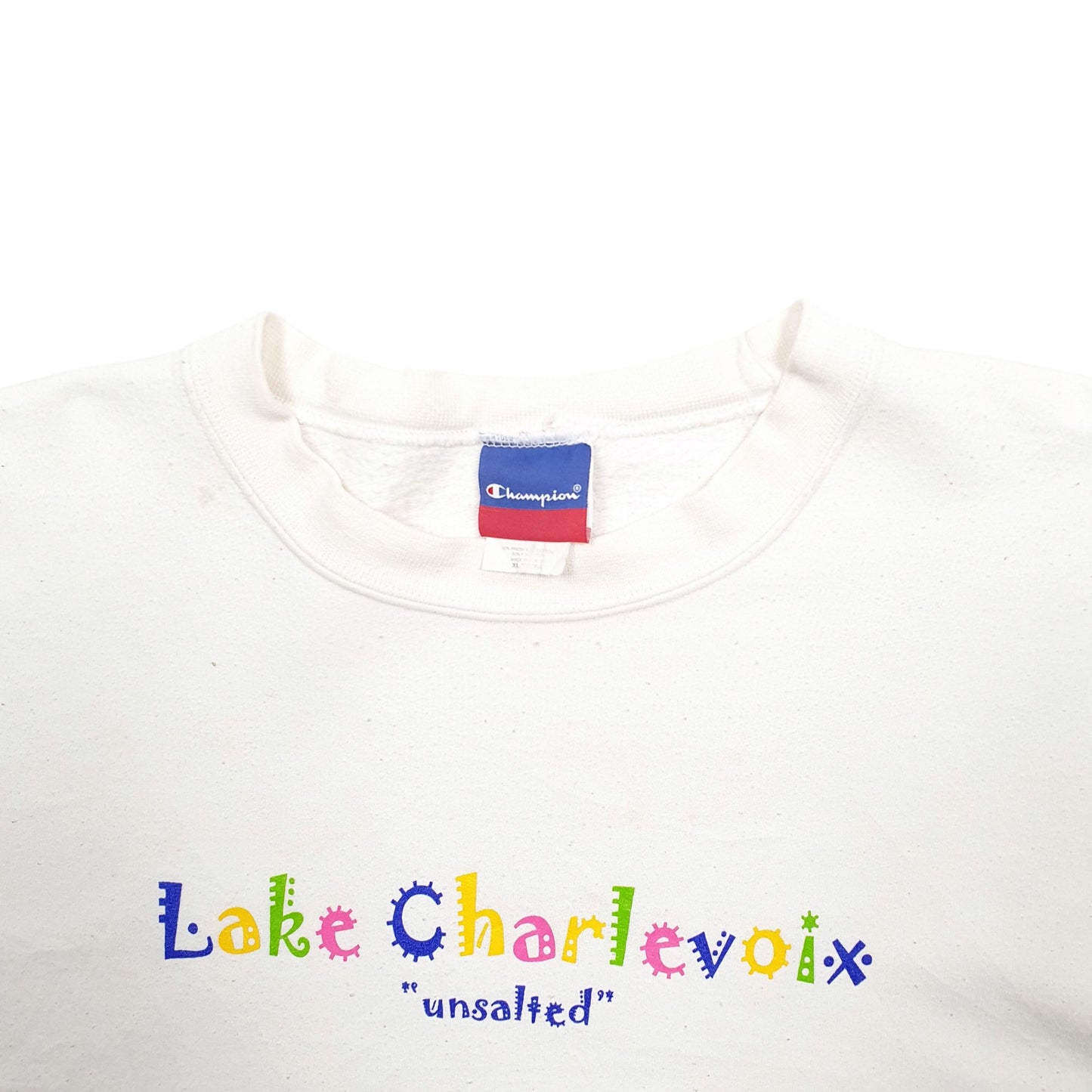 Mens White Champion Lake Charlevoix Crewneck Jumper