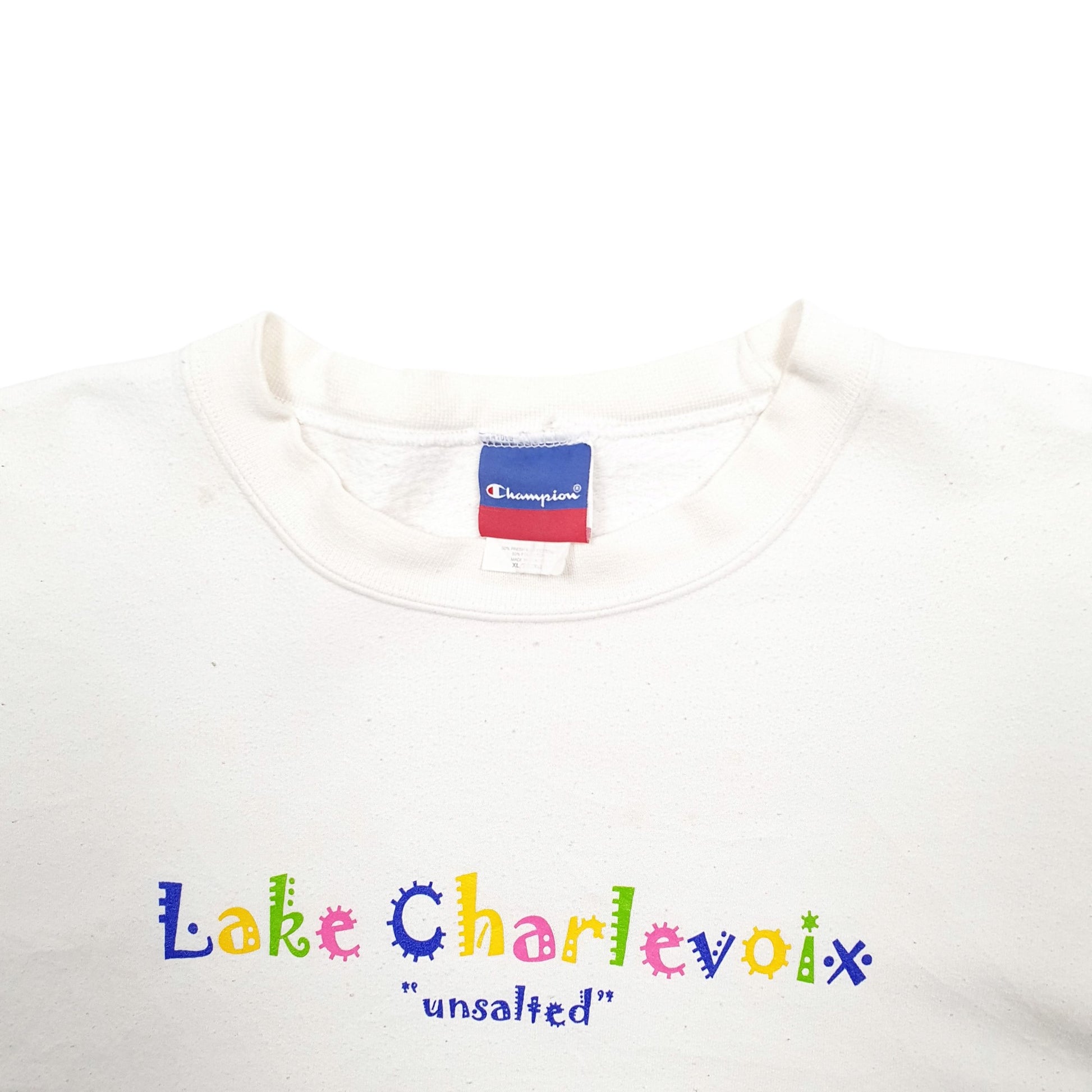 Mens White Champion Lake Charlevoix Crewneck Jumper