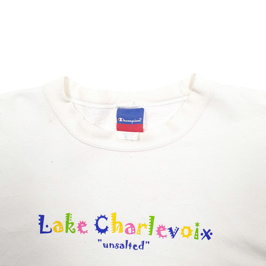 Mens White Champion Lake Charlevoix Crewneck Jumper