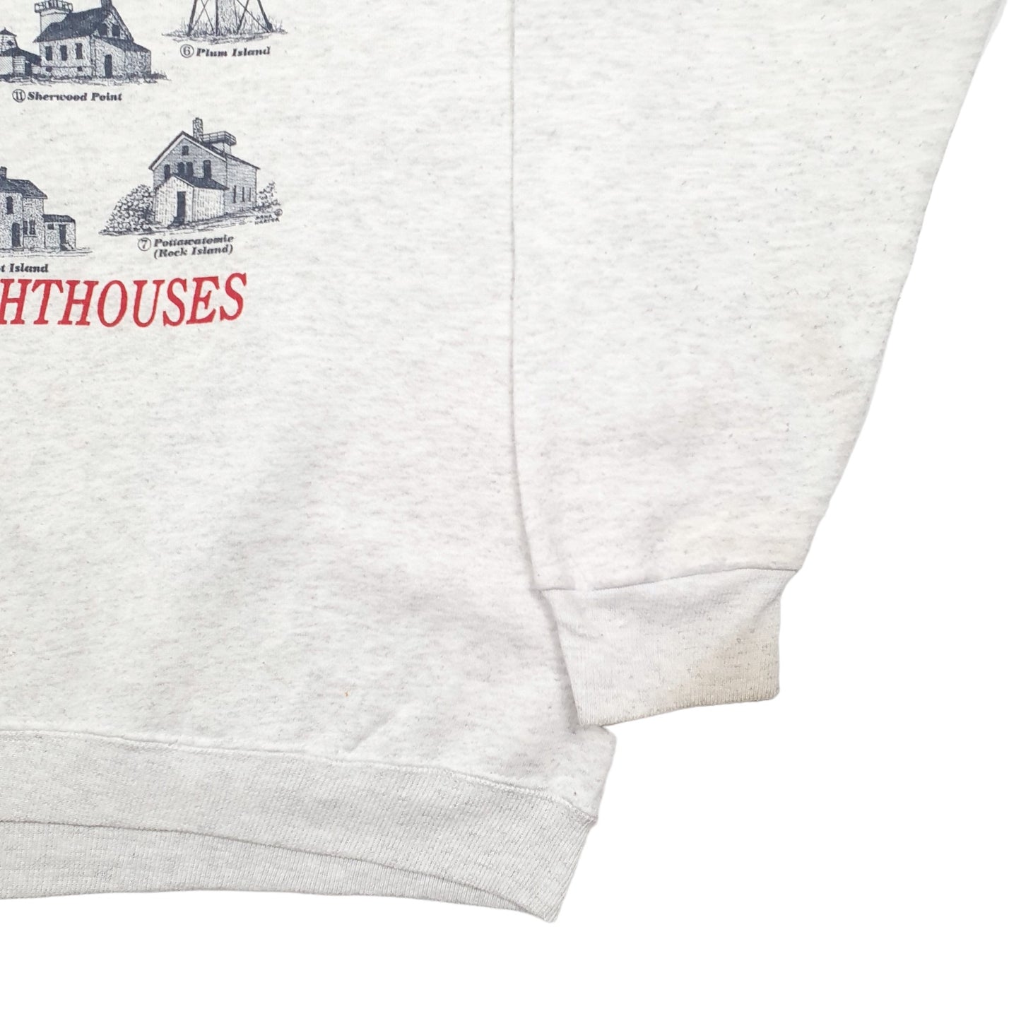 Mens Grey Lee Lighthouses Heavyweight Made In USA Vintage Crewneck Jumper