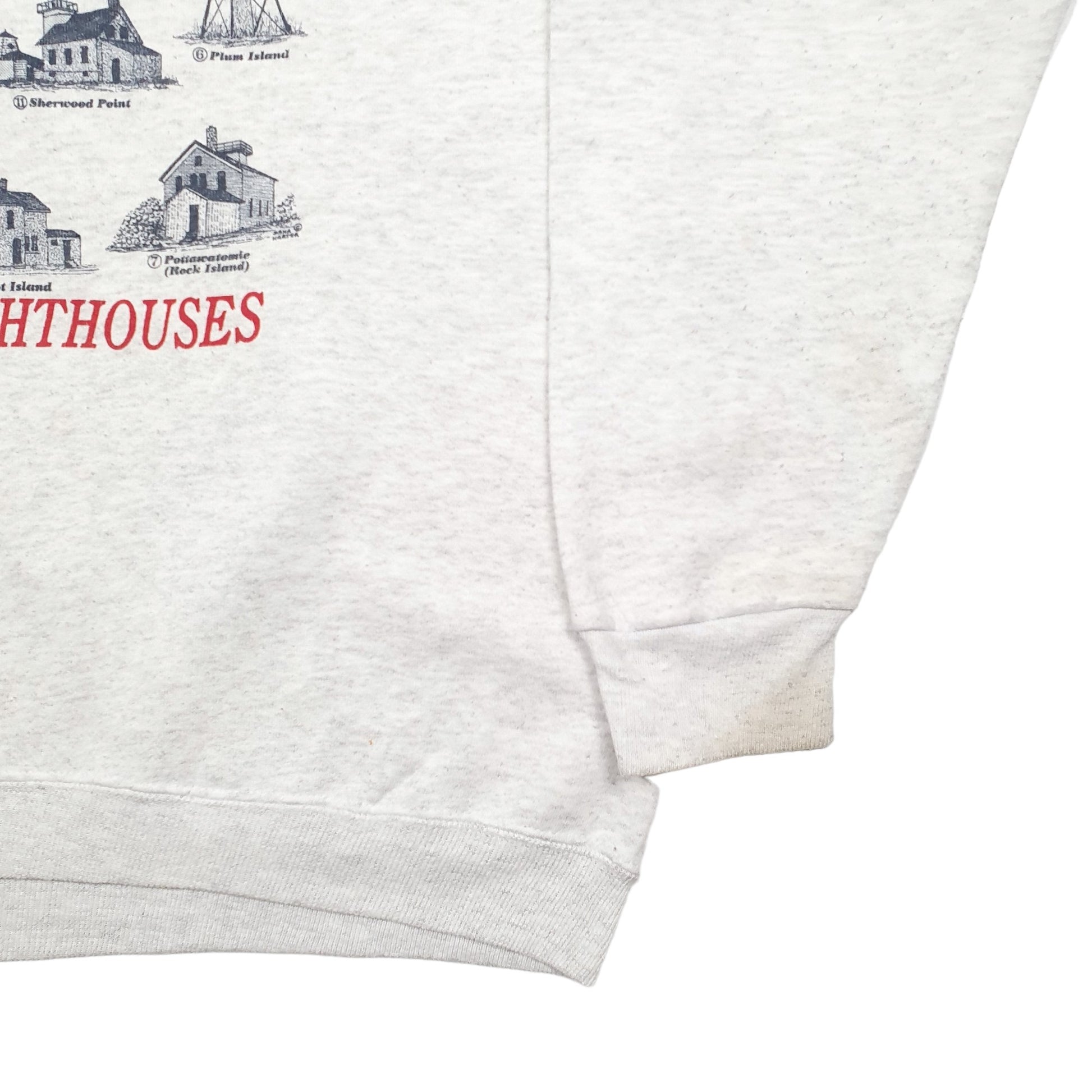 Mens Grey Lee Lighthouses Heavyweight Made In USA Vintage Crewneck Jumper