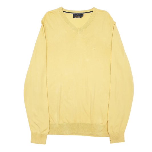 Mens Yellow Nautica Knitwear Luxury Performance V Neck Jumper