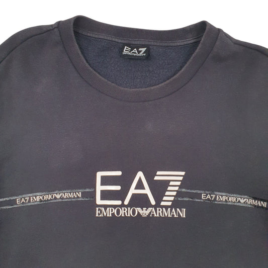 Mens Grey Armani Emporio Spellout Crewneck Jumper