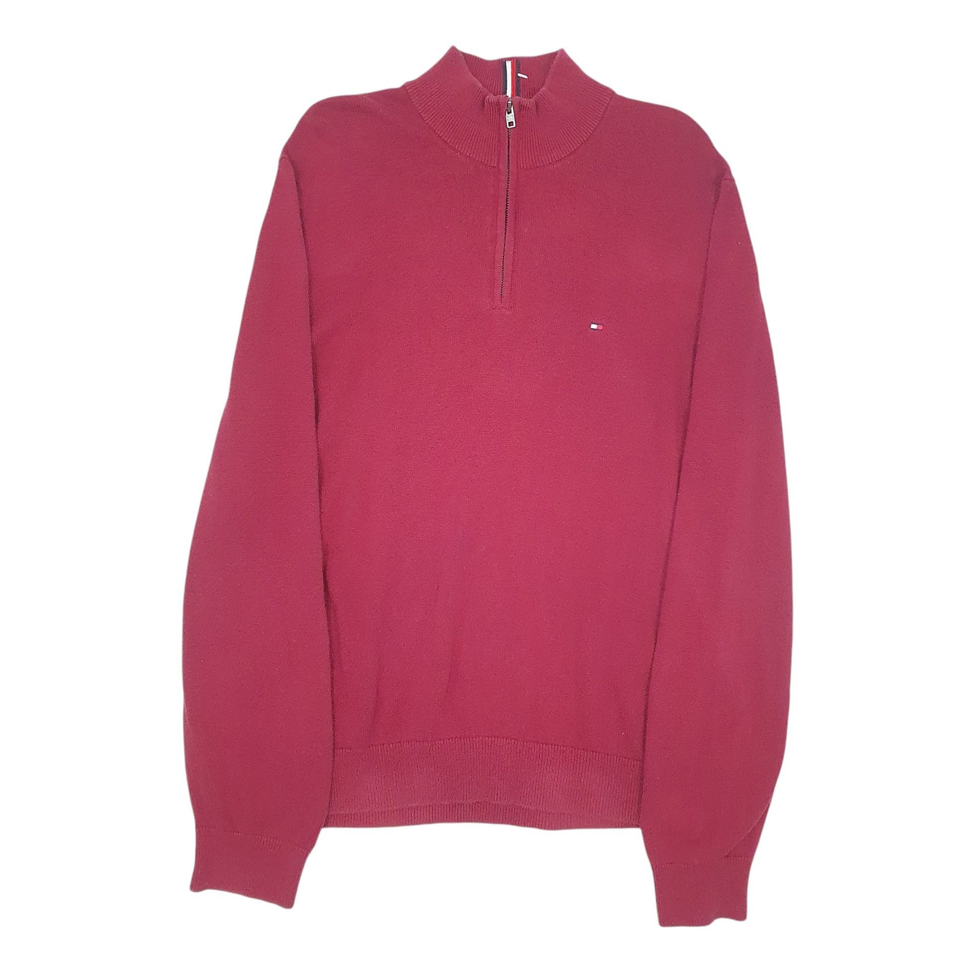 Mens Burgundy Tommy Hilfiger  Quarter Zip Jumper