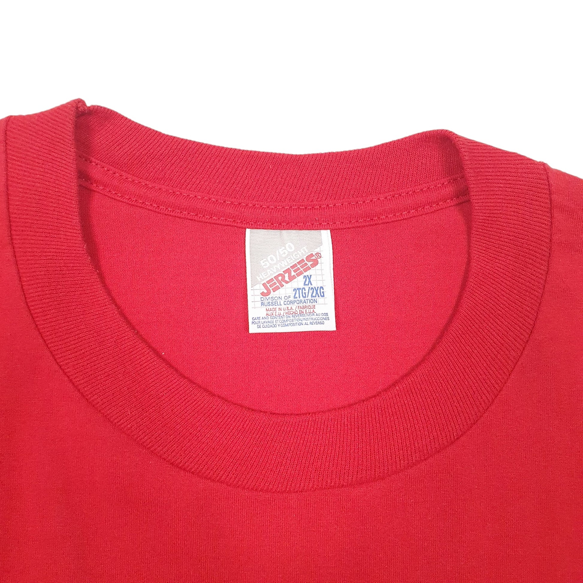 Mens Red Jerzees Vintage 90s 1996 Crappie Day Fishing Made In USA Short Sleeve T Shirt