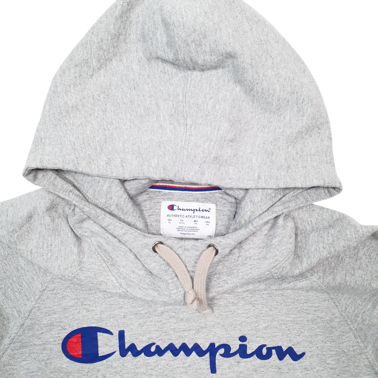 Mens Grey Champion Spellout Hoodie Jumper
