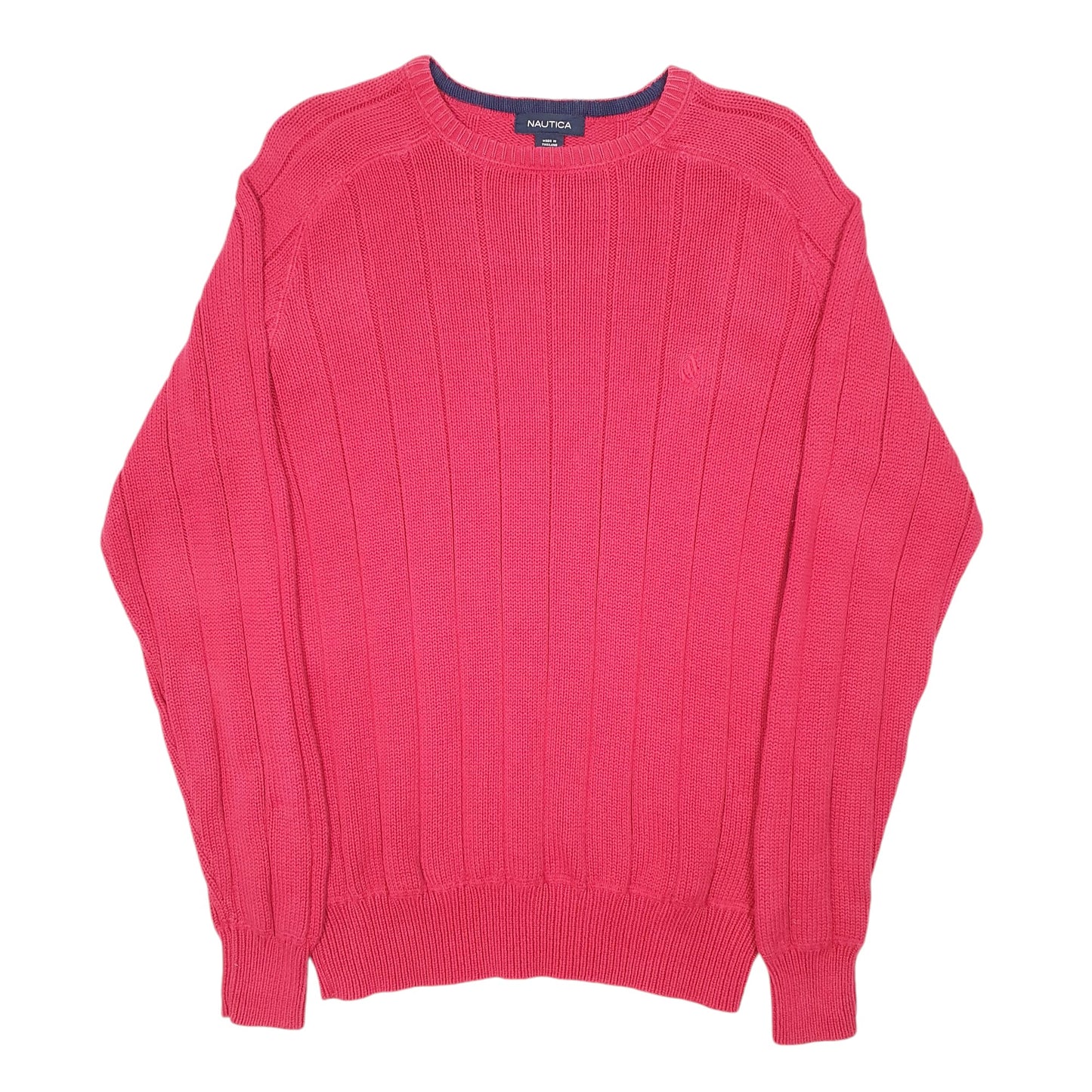 Mens Red Nautica Knit Chunky Cable Ribbed Crewneck Jumper