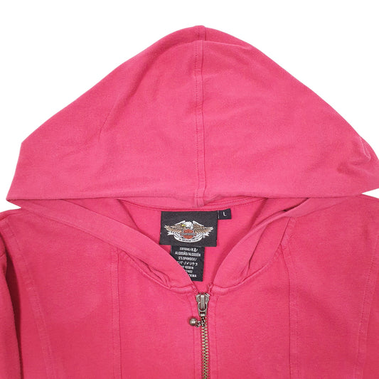 Womens Pink Harley Davidson Motorcycles Biker Half Zip Hoodie Jumper