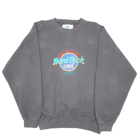 Mens Black Hard Rock Cafe Vintage Chicago Made In USA Save The Planet Crewneck Jumper