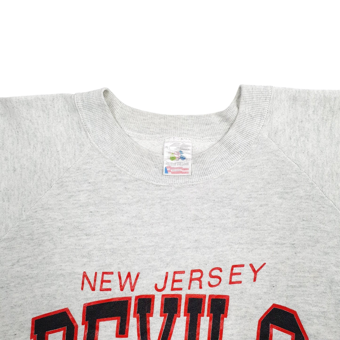 Mens Grey Fruit Of The Loom New Jersey Devils NHL Hockey Made In USA Crewneck Jumper