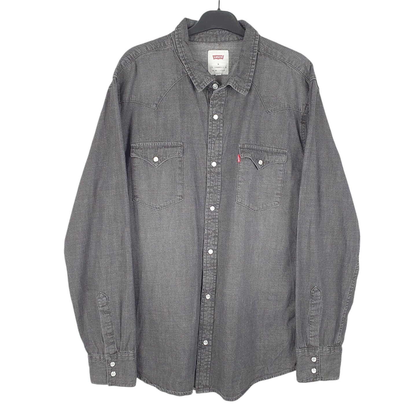 Mens Grey Levis Denim Jeans Western Pearl Snap Cowboy Long Sleeve Shirt