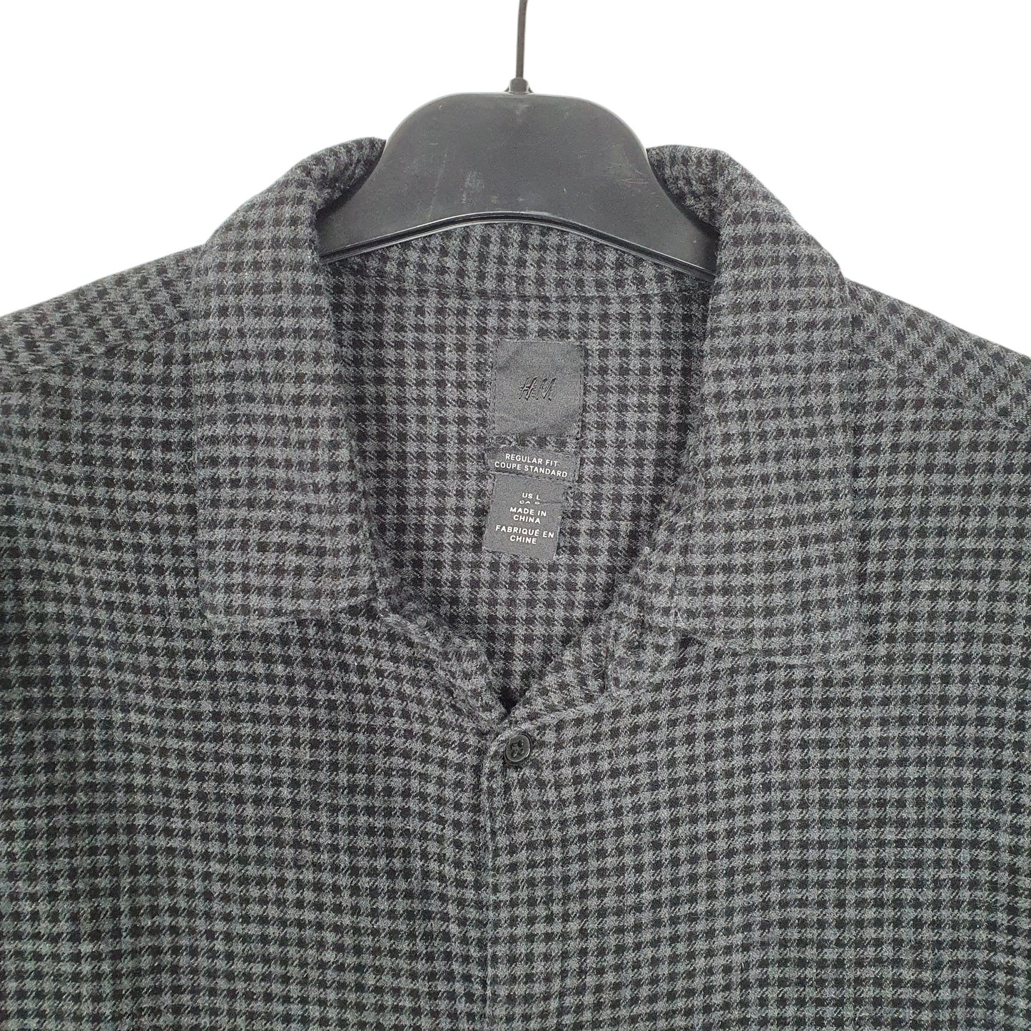 Mens Black H&M Houndstooth Overshirt Flannel Long Sleeve Shirt