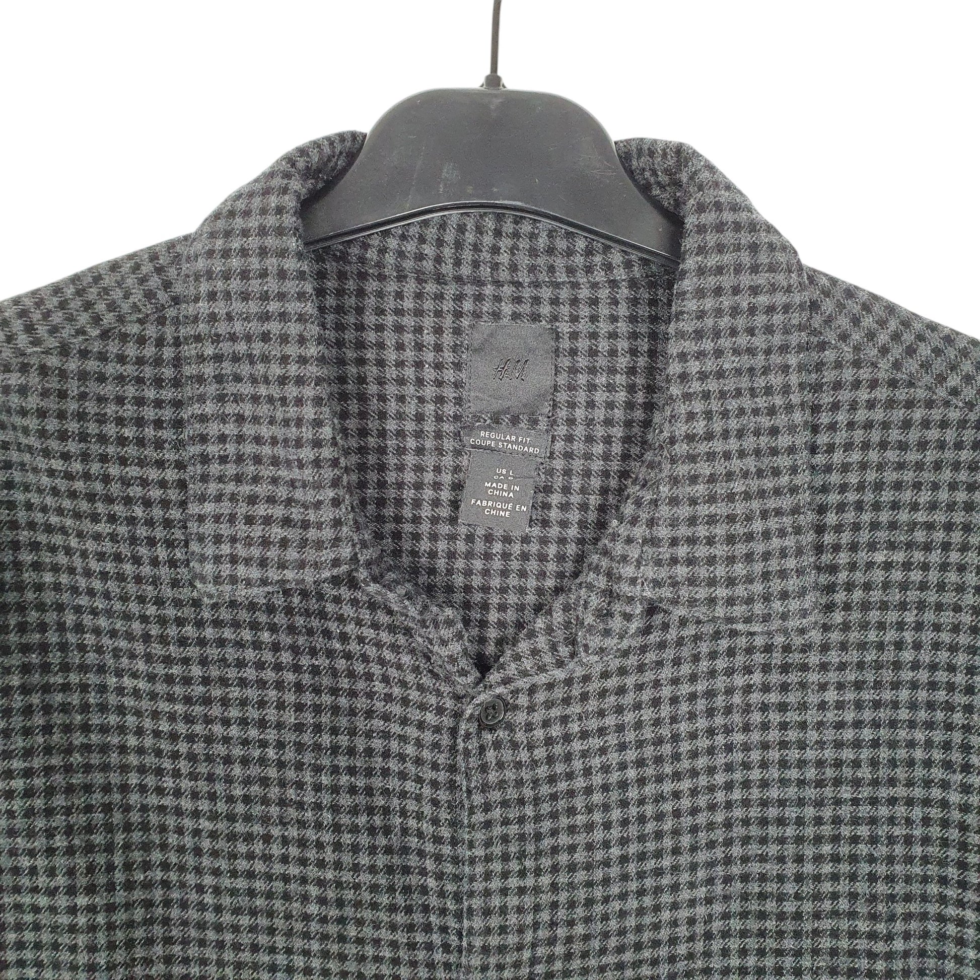 Mens Black H&M Houndstooth Overshirt Flannel Long Sleeve Shirt