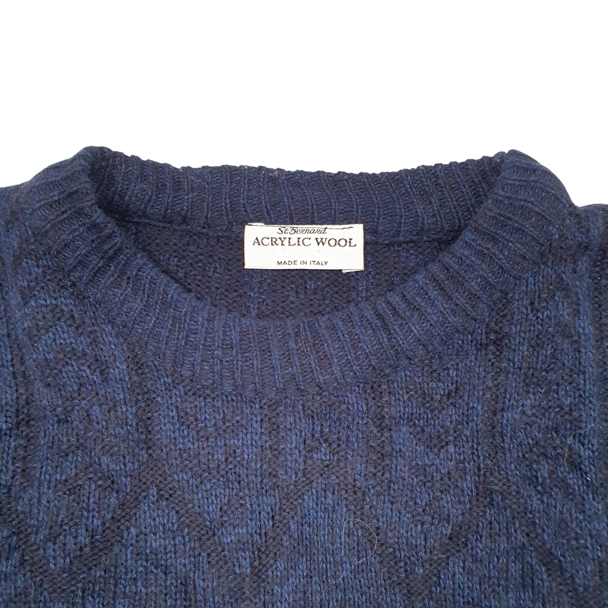 Mens Navy St Bernard Knit Crest Made In Italy Blend Crewneck Jumper