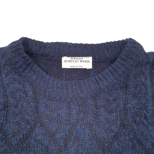 Mens Navy St Bernard Knit Crest Made In Italy Blend Crewneck Jumper