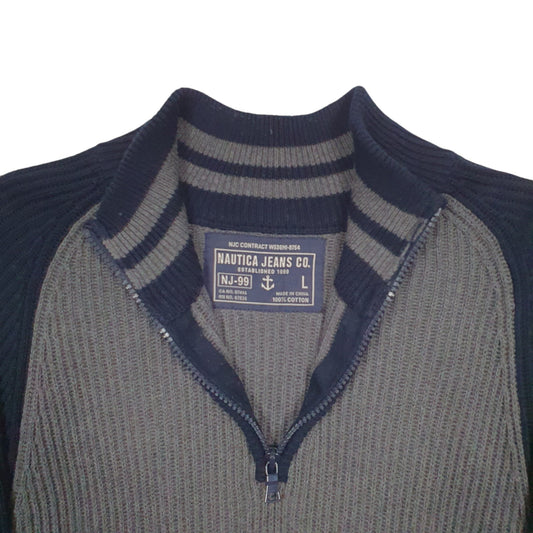 Mens Grey Nautica Knit Quarter Zip Jumper