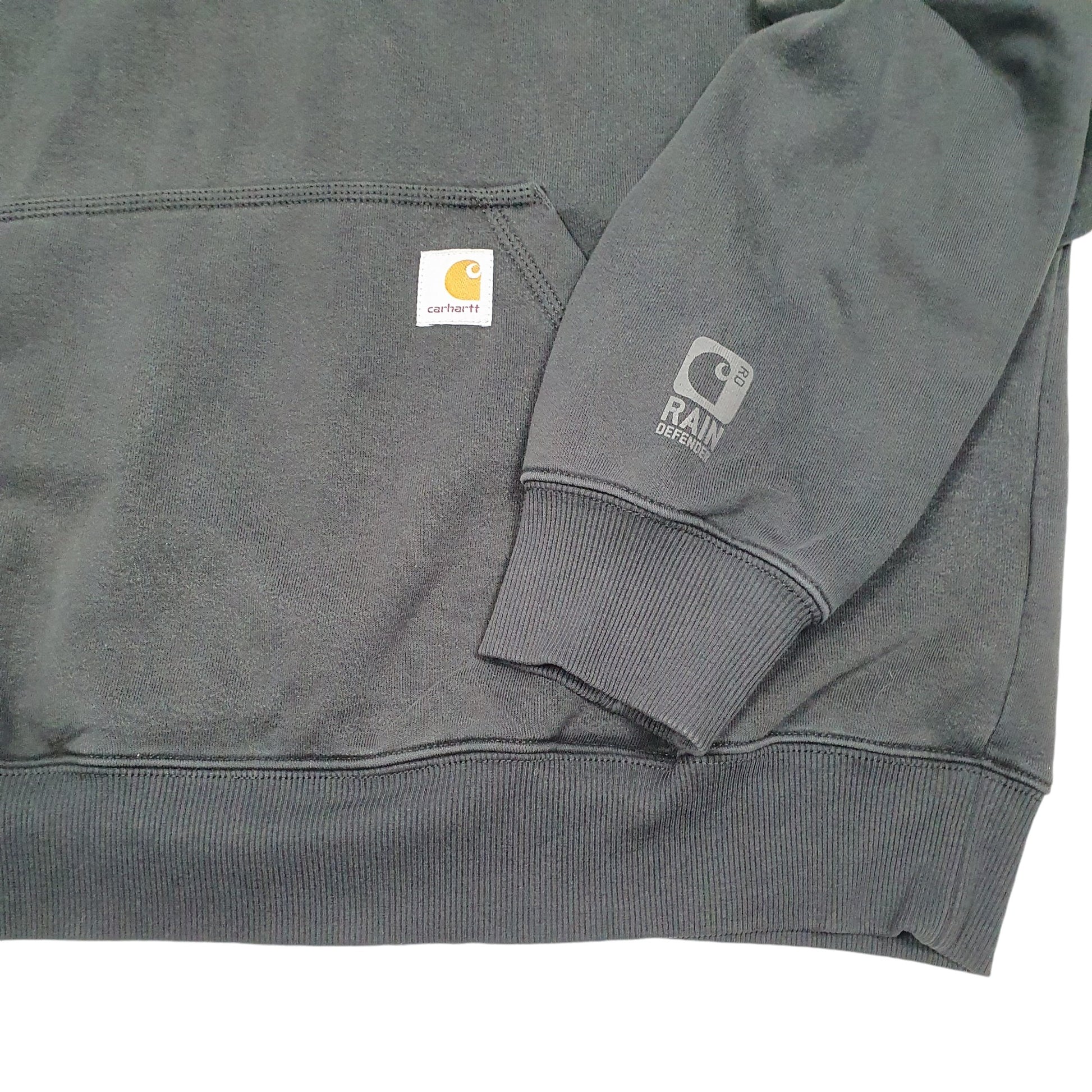 Mens Black Carhartt Workwear Hoodie Tall Rain Defender Quarter Zip Jumper