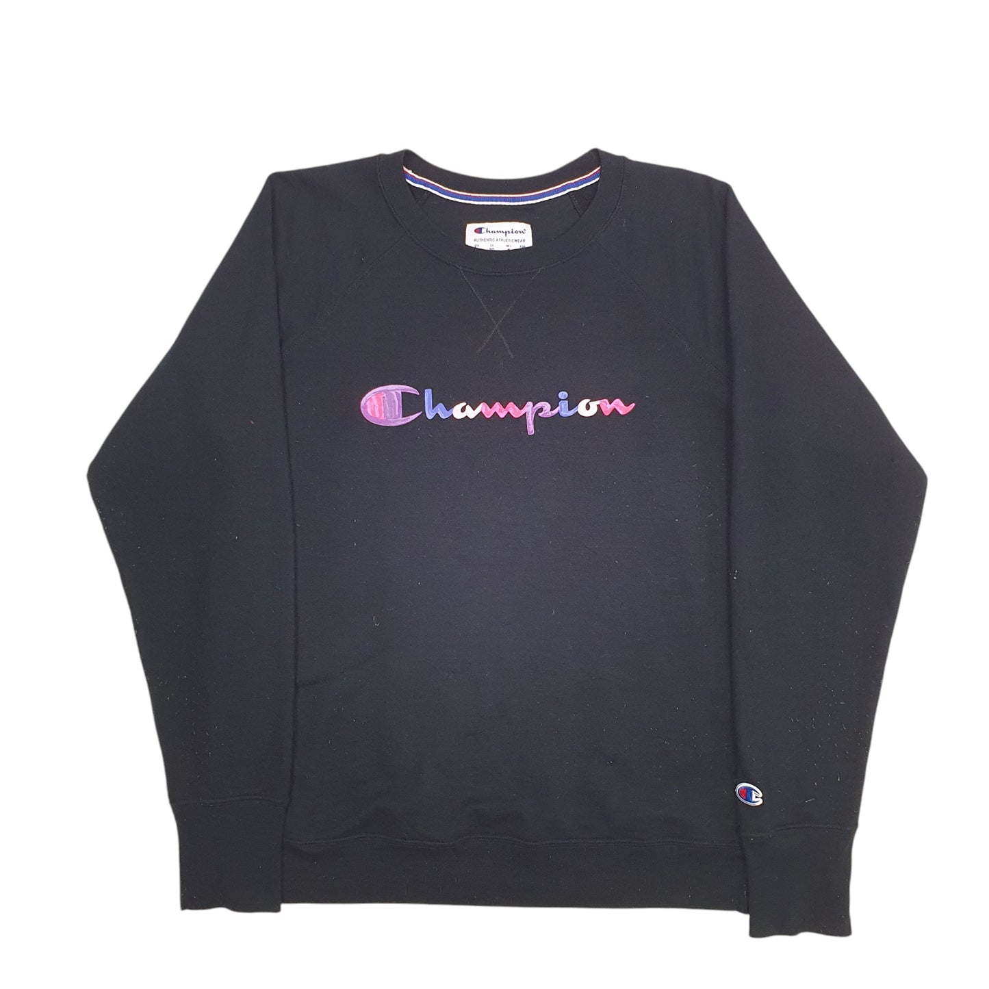 Womens Black Champion Spellout Crewneck Jumper