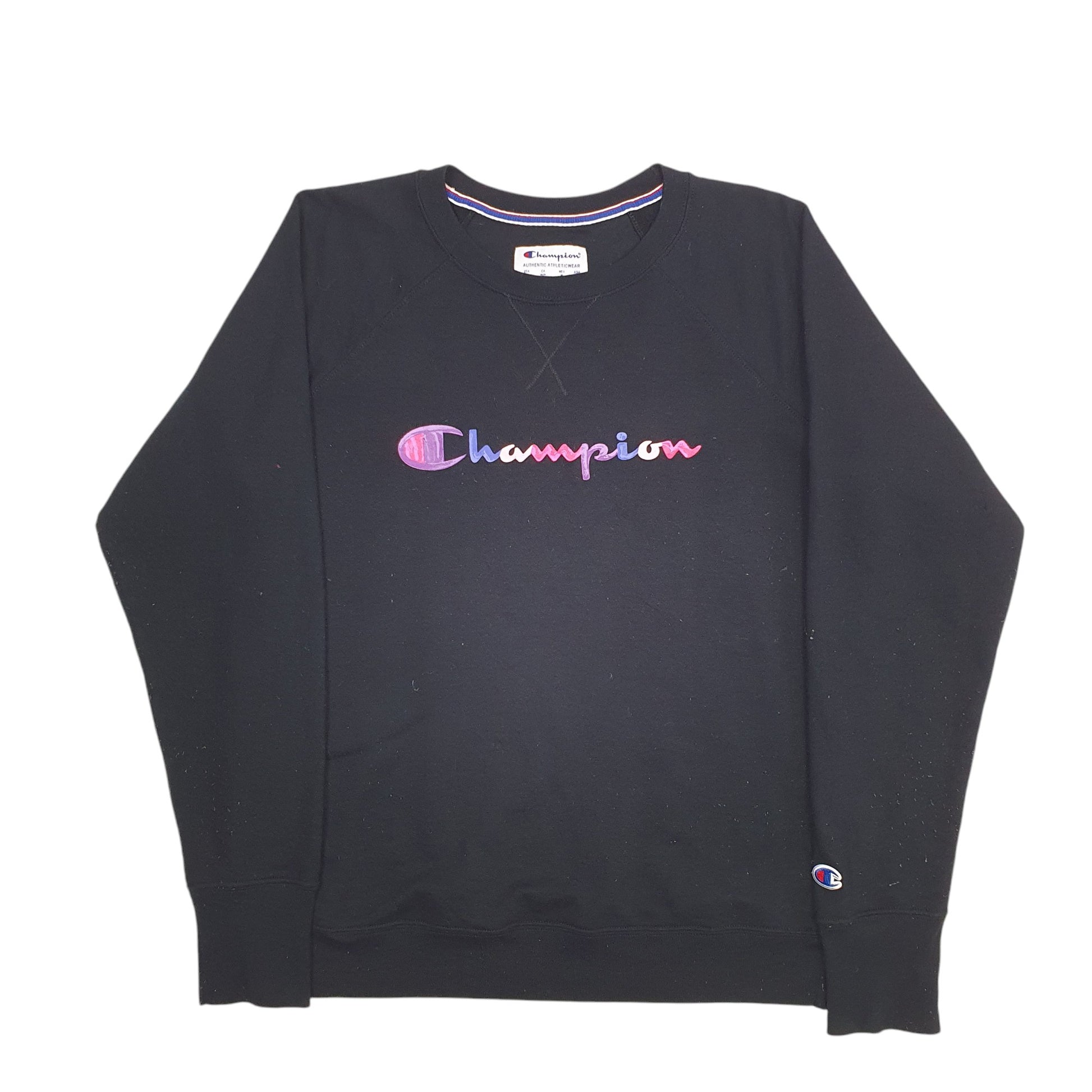 Womens Black Champion Spellout Crewneck Jumper